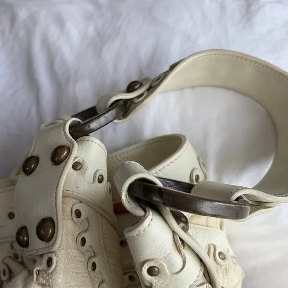 Ivory Isabella Fiore ruched brass grommets studded large leather hobo bag

- - Picture 16 of 16